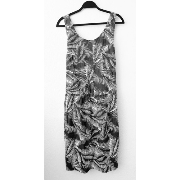 Gap Women's Cotton Button Front Tank Midi Dress Tie Back Dark Gray Palm Print - Picture 1 of 7